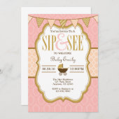 ピンクピーチ金ゴールドSipアンドシー招待状 招待状 (正面/裏面)