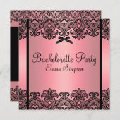 ピンクピーチ&ブラックダマスクレースバチェロレッテ招待状 招待状 (正面/裏面)