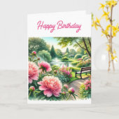 ピンクピーニーアットパークハッピーバースデーグリーティングカード カード (黄色い花)