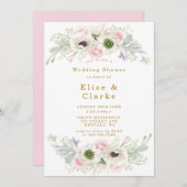 ピンクピーニーアネモネフラワー金ゴールドウェディングシャワー (正面/裏面)