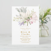 ピンクピーニーアネモーネ金ゴールドカップルシャワー招待状 (スタンド正面)