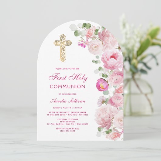 ピンクピーニーアーチファースト招待状 招待状 (スタンド正面)