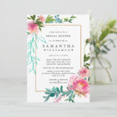 ピンクピーニーウォーターカラーフローラブライダルシャワー 招待状 (スタンド正面)