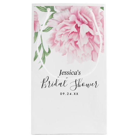 ピンクピーニーウォーターカラーブライダルシャワー スモールペーパーバッグ (裏面)