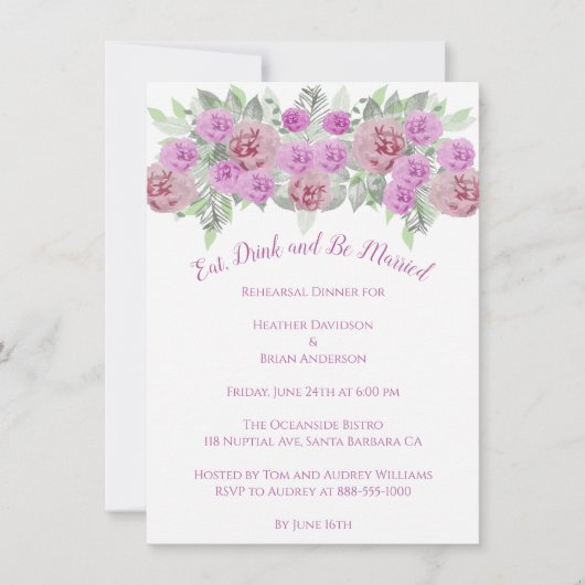 ピンクピーニーグリーンリーリハーサルディナー招待状 招待状 (正面)