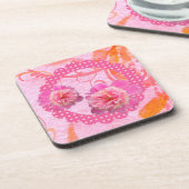 ピンクピーニーコルクコースター コースター (左側)