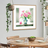 ピンクピーニーズウォーターカラーパーソナル引用文プリント ポスター