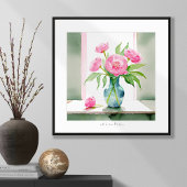 ピンクピーニーズウォーターカラーパーソナル引用文プリント ポスター