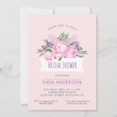ピンクピーニーズウォーターカラーブライダルシャワー 招待状 (正面)