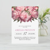 ピンクピーニーズウォーターカラーブライダルシャワー 招待状 (スタンド正面)
