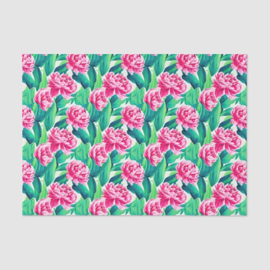 ピンクピーニーズウォーターカラープリント 薄葉紙 (正面)