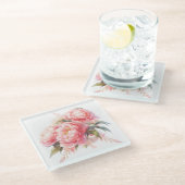 ピンクピーニーズコースター ガラスコースター (アングル)