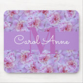 ピンクピーニーズパープルモノグラムフローラ マウスパッド (正面)