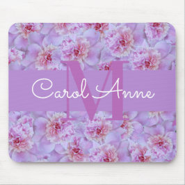 ピンクピーニーズパープルモノグラムフローラ マウスパッド