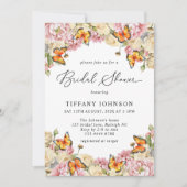 ピンクピーニーズ蝶フローラブライダルシャワー 招待状 (正面)