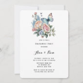 ピンクピーニーダスティブルーバタフライ婚約パーティ 招待状 (正面)