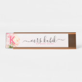 ピンクピーニーバラ金ゴールド先生デスク名プレート デスクネームプレート (正面)