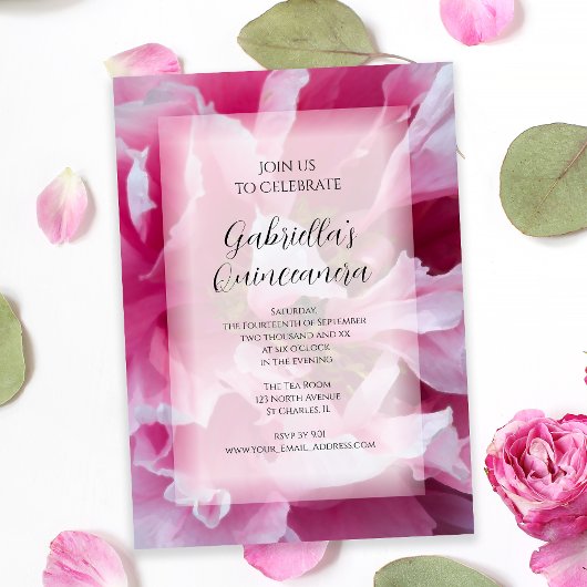 ピンクピーニーフラワーキンセアニェラパーティの招待状 招待状