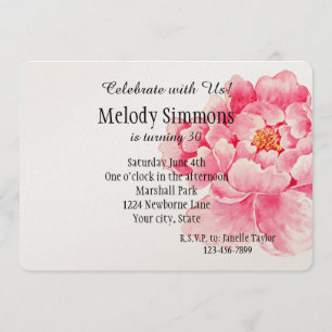 ピンクピーニーフラワー誕生日 招待状