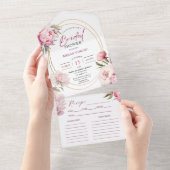 ピンクピーニーフローラレシピブライダルシャワー オールインワン招待状 (貼ってはがせる)