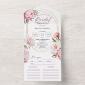 ピンクピーニーフローラレシピブライダルシャワー オールインワン招待状 (内側)