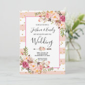 ピンクピーニーフローラ金ゴールド結婚式招待状 招待状 (スタンド正面)