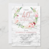 ピンクピーニーリースバラ金ゴールドマーブルタイポグラフィ40th 招待状 (正面)