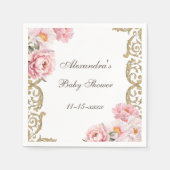ピンクピーニーロココヴィンテージフローラベビーシャワー スタンダードカクテルナプキン (正面)