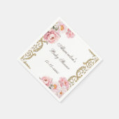 ピンクピーニーロココヴィンテージフローラベビーシャワー スタンダードカクテルナプキン (角)