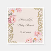 ピンクピーニーロココヴィンテージフローラベビーシャワー スタンダードカクテルナプキン (正面)