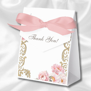 ピンクピーニーロココヴィンテージフローラベビーシャワー フェイバーボックス