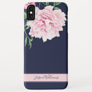 ピンクピーニー水彩フローラ海軍名 iPhone XS MAXケース