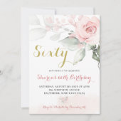 ピンクピーニー赤面フローラ誕生日招待状 招待状 (正面)
