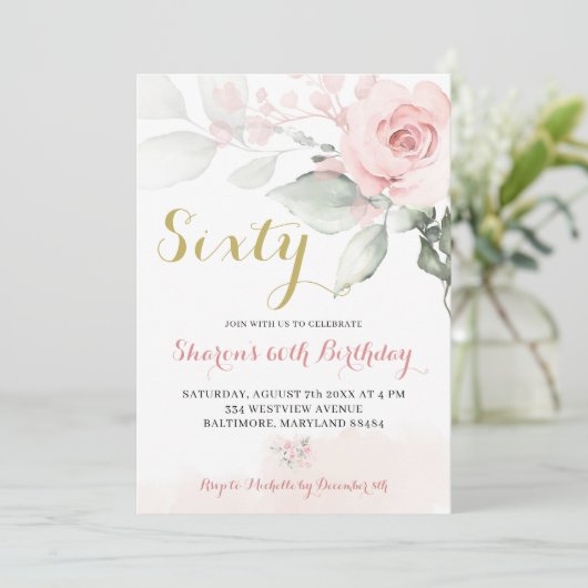 ピンクピーニー赤面フローラ誕生日招待状 招待状 (スタンド正面)