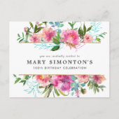 ピンクピーニー100誕生日 インビテーションポストカード (正面)