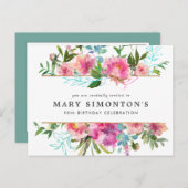 ピンクピーニー90誕生日 インビテーションポストカード (正面/裏面)