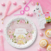 ピンクピーニー&バラ金ゴールドベイビーカスタムシャワー ペーパープレート (パーティー)