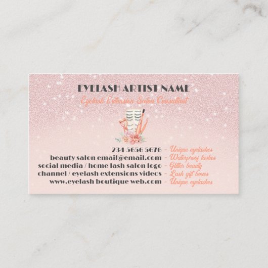 ピンクピ図解入りの、写真付きのーツァーカーラーまつげ 名刺 (裏面)