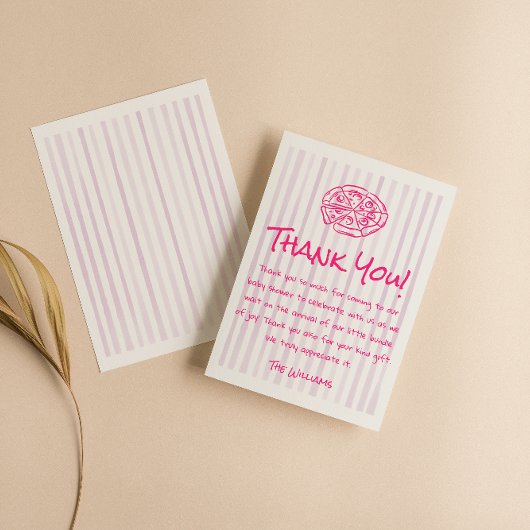 ピンクピ描ザスペシャルデリバリーガールベビーシャワー サンキューカード