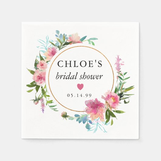 ピンクピ素朴オニーフローラブライダルシャワー スタンダードカクテルナプキン (正面)