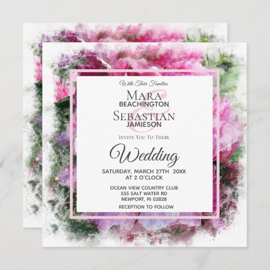 *~*ピンクピ絵を描オニの芸術的AR1結婚の招待 招待状 (正面/裏面)