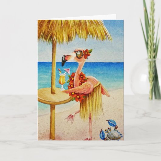 ピンクフお洒落ラミンゴ4号水彩画 カード (正面)