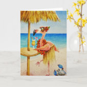 ピンクフお洒落ラミンゴ4号水彩画 カード (黄色い花)