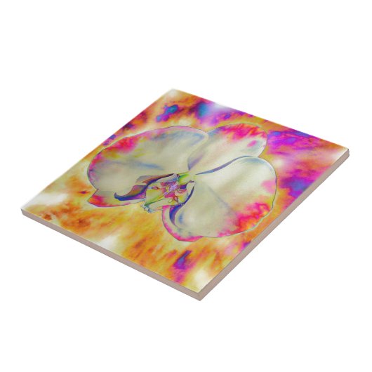 ピンクファイアオーキッド超リアルウォーターファンキーカラー花模様 タイル (側面)