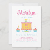 ピンクファイブはスイート 5歳の誕生日おめでとうございます 招待状 (正面)