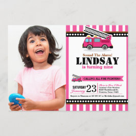 ピンクファイヤーエンジン誕生日パーティフォト招待状 招待状