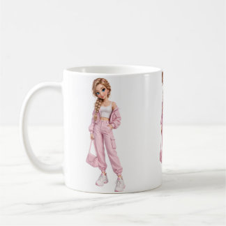 ピンクファッションガールマグ コーヒーマグカップ