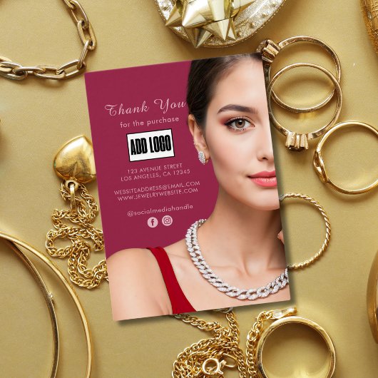 ピンクファッションジュエリービジネスロゴサンキューカード