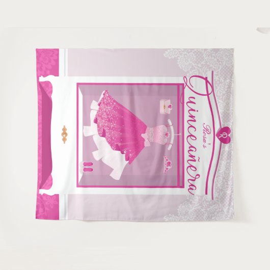 ピンクファッションドリームガウンワードローブキンセアニェラパーティー タペストリー (正面(横))