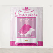 ピンクファッションドリームガウンワードローブキンセアニェラパーティー タペストリー (正面)